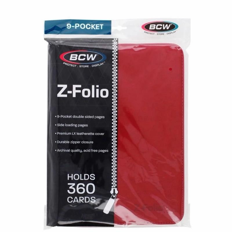 BCW Z-Folio Premium 9 Pocket Binder - Holds 360 Cards with Premium LX Leatherette Cover & Durable Zipper Closure for Card Collectors